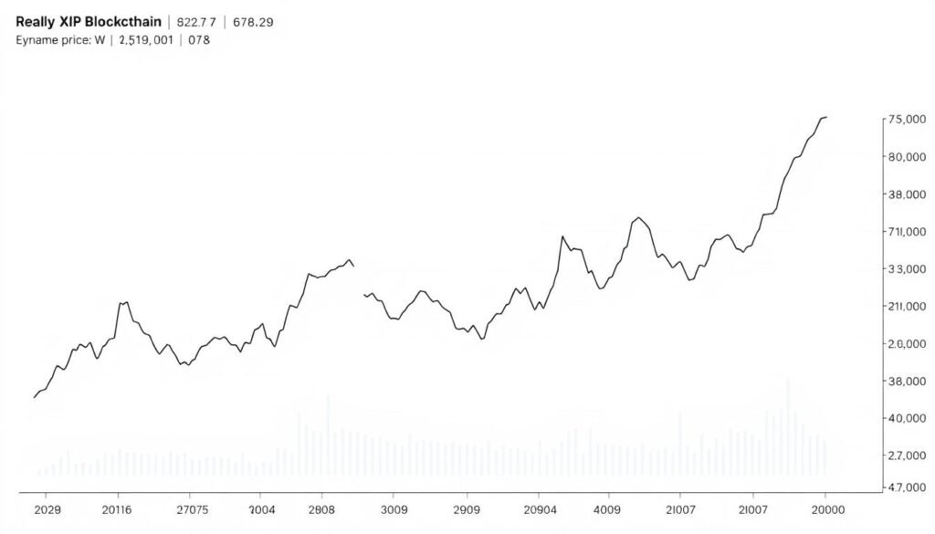 A dynamic data visualization showcasing the price performance of XRP, the Ripple cryptocurrency, over varying timeframes. A sleek, minimalist line graph with crisp lines, smooth gradients, and subtle tick marks against a clean, muted background. The TheDailyBlockchain brand logo is tastefully incorporated, lending an authoritative and professional aesthetic. Careful attention to detail in the chart's design and layout, highlighting the key weekly, monthly, and yearly price trends in a visually striking and informative manner.