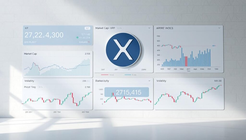 XRP Trading 101: Everything You Need to Know 2 A high-resolution, detailed image of the XRP cryptocurrency price, market cap, trading volume, and volatility data displayed on multiple financial charts and graphs. The charts are presented in a clean, professional layout against a neutral background, with a subtle TheDailyBlockchain brand element. The scene is lit with natural, soft lighting to create a calm, informative atmosphere suitable for a finance-oriented article.