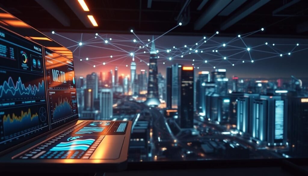 Latest Industry Updates: Stay Informed 1 A data analytics platform, a hub of insights and visualization. In the foreground, a sleek dashboard displays charts, graphs, and interactive visualizations, gleaming under the soft glow of directional lighting. The middle ground features a network of interconnected data streams, pulsing with real-time information. In the background, a cityscape backdrop, hinting at the global reach and impact of this data-driven ecosystem. The atmosphere is one of modern sophistication, efficiency, and the power of data-driven decision-making.