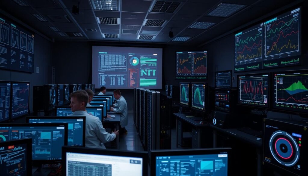 Unlock the Potential of AI Technology 1 A dimly lit research laboratory, with rows of computer monitors displaying complex algorithms and neural network architectures. In the foreground, several scientists in lab coats are intently focused, carefully adjusting hyperparameters and analyzing training metrics on their screens. The middle ground features sleek, state-of-the-art GPU rigs, their fans whirring as they crunch through massive datasets. In the background, a massive projection screen displays visualizations of the learning process, with colorful graphs and charts tracking the progress of various machine learning models. The atmosphere is one of intense concentration and intellectual curiosity, as the researchers work to unlock the potential of AI technology through rigorous training and experimentation.