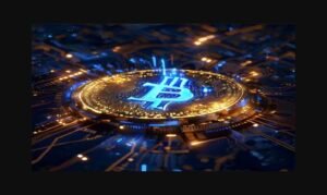 Glowing Bitcoin coin on a quantum computing circuit board, illustrating the quantum threat to Bitcoin and Q-Day in 2026